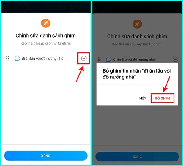 cách bỏ ghim tin nhắn trên zalo