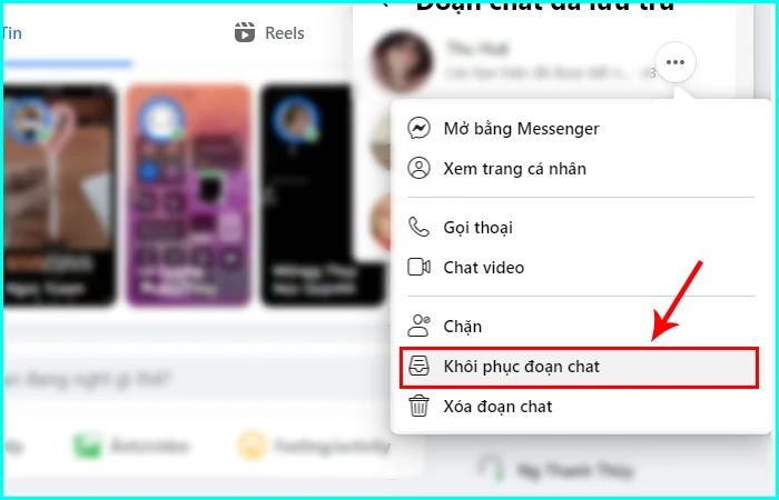 cách bỏ tin nhắn lưu trữ trên facebook bằng máy tính