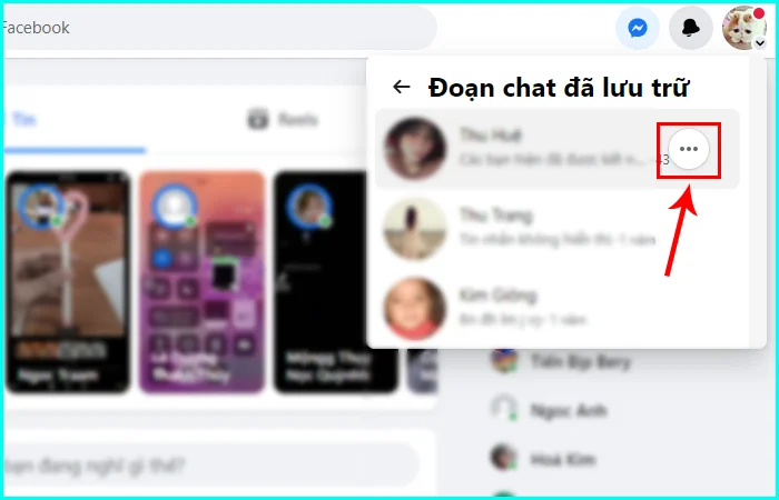 cách bỏ tin nhắn lưu trữ trên facebook bằng máy tính