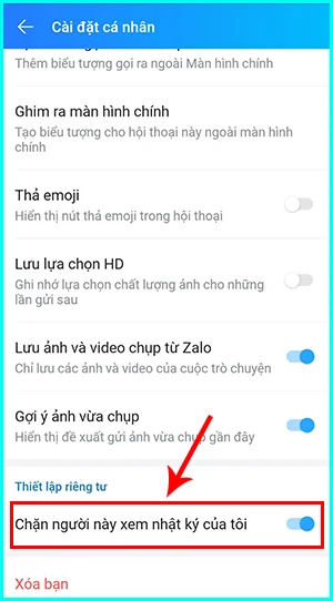 cách chặn bạn bè xem nhật ký zalo