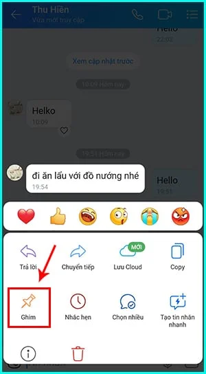 cách ghim tin nhắn trên zalo