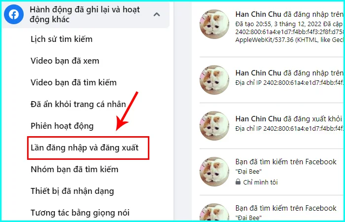 cách kiểm tra lịch sử đăng nhập đăng xuất trên facebook bằng máy tính