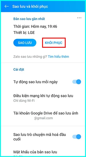 cách sao lưu tin nhắn cũ trên zalo