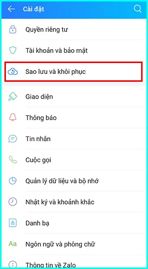 cách sao lưu tin nhắn cũ trên zalo