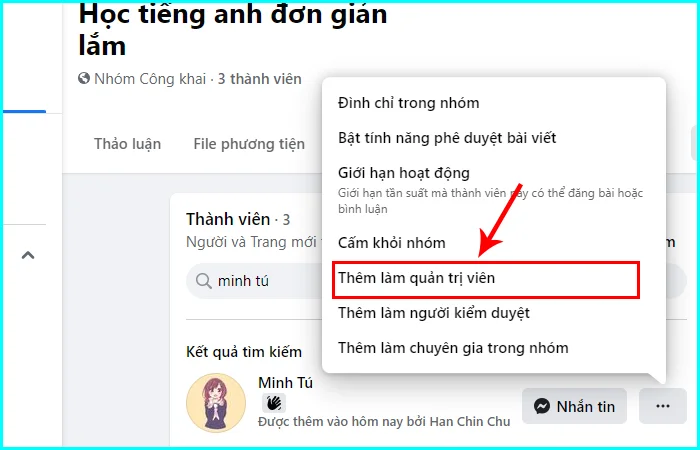 cách thêm quản trị viên nhóm trên facebook bằng máy tính