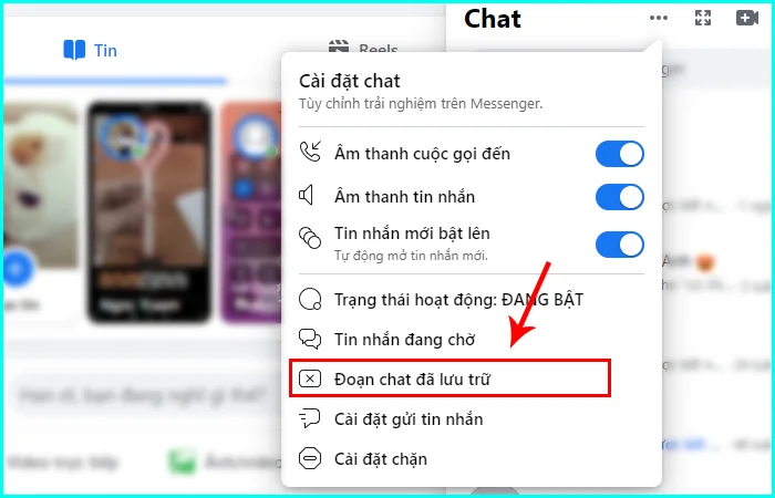 cách tìm tin nhắn lưu trữ trên facebook bằng máy tính