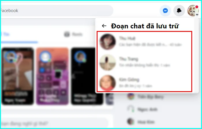 cách tìm tin nhắn lưu trữ trên facebook bằng máy tính