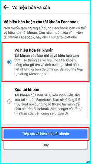 cách vô hiệu hóa tài khoản facebook