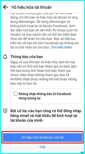 cách vô hiệu hóa tài khoản facebook