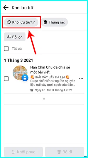 cách xem lại story facebook đã ẩn