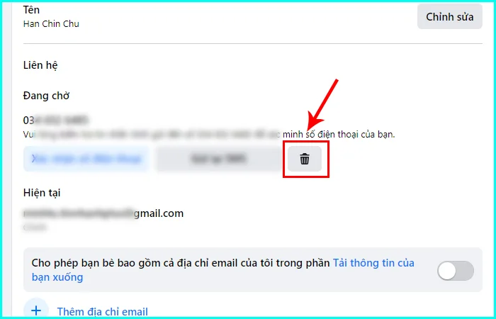 cách xóa số điện thoại trên facebook bằng máy tính