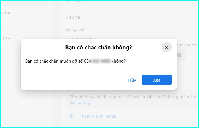 cách xóa số điện thoại trên facebook bằng máy tính