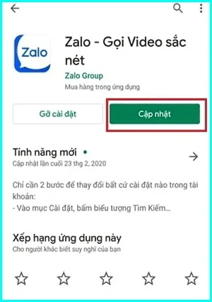 cập nhật ứng dụng zalo