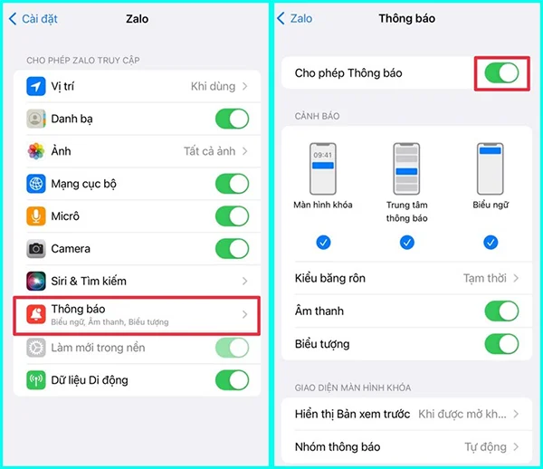 cấp quyền truy cập ứng dụng zalo trên iphone