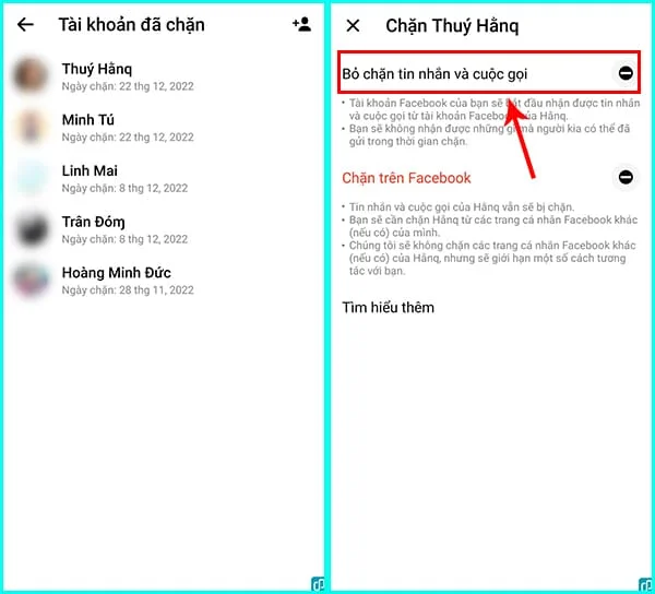 Hướng dẫn cách bỏ chặn trên Messenger