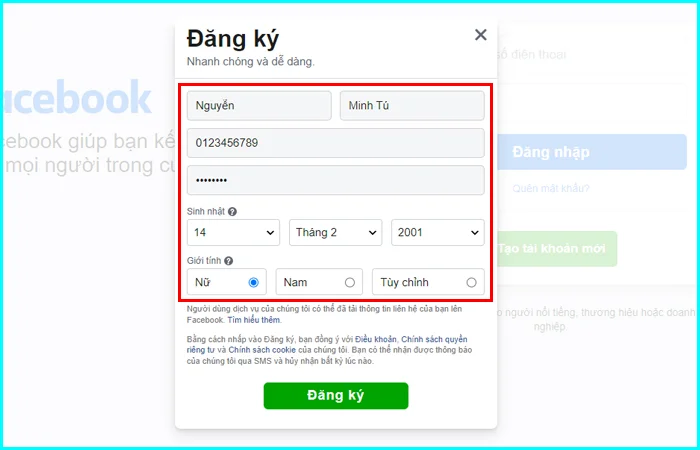 hướng dẫn đăng ký tài khoản Facebook mới
