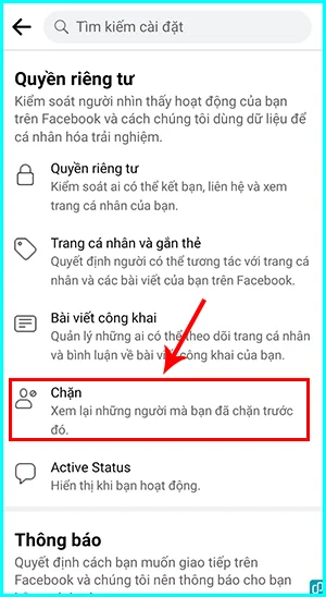 kiểm tra danh sách chặn trên Facebook