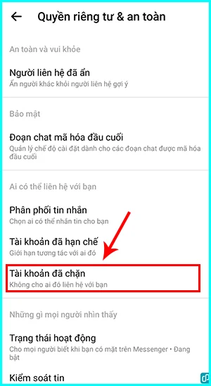 kiểm tra danh sách chặn trên messenger