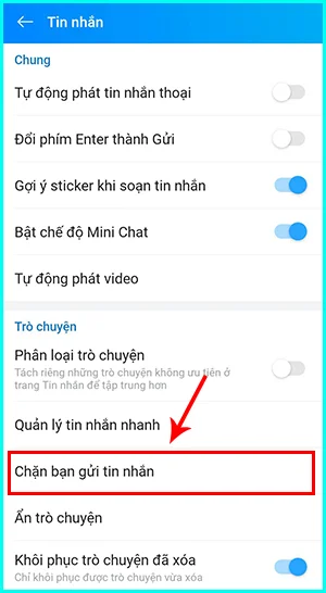 kiểm tra danh sách chặn trên Zalo