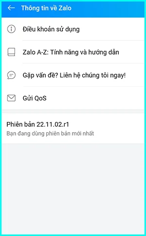 kiểm tra thông tin ứng dụng Zalo