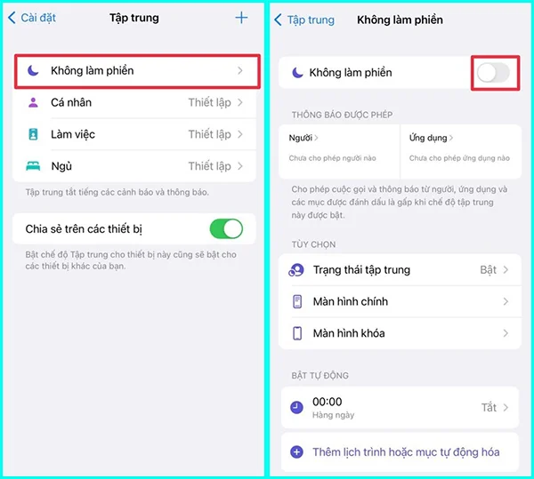 tắt tính năng không làm phiền trên iphone