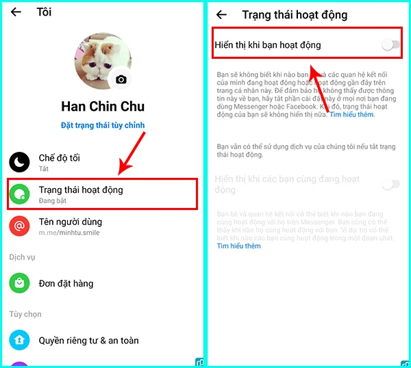 tắt trạng thái hoạt động messenger