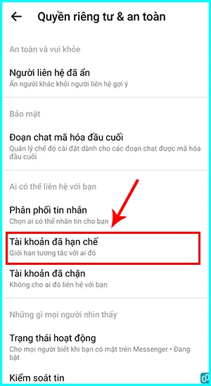 xem tin nhắn hạn chế trong cài đặt