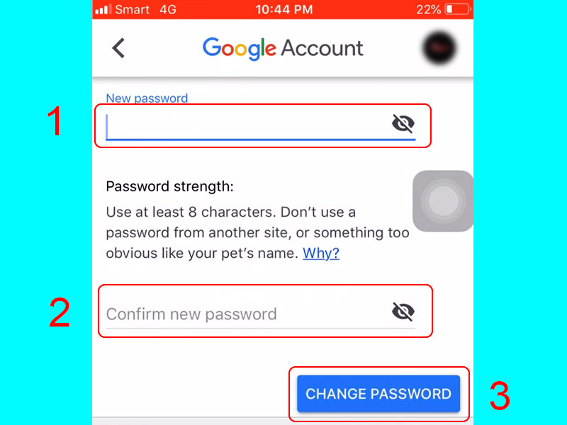 thay đổi mật khẩu gmail bằng iphone