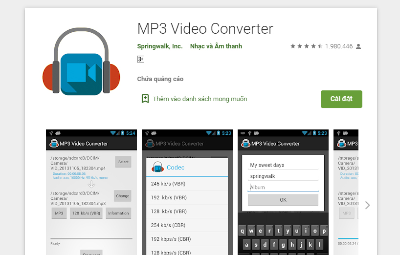 phần mềm Mp3 Video Convert