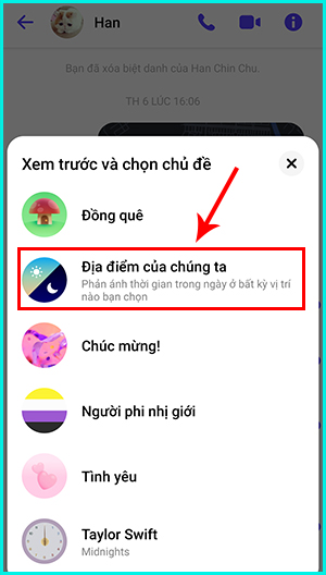 Cách thay đổi chủ đề Messenger đổi màu theo thời gian dựa vào địa điểm