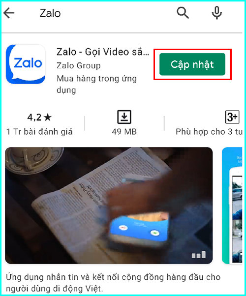cập nhật ứng dụng Zalo